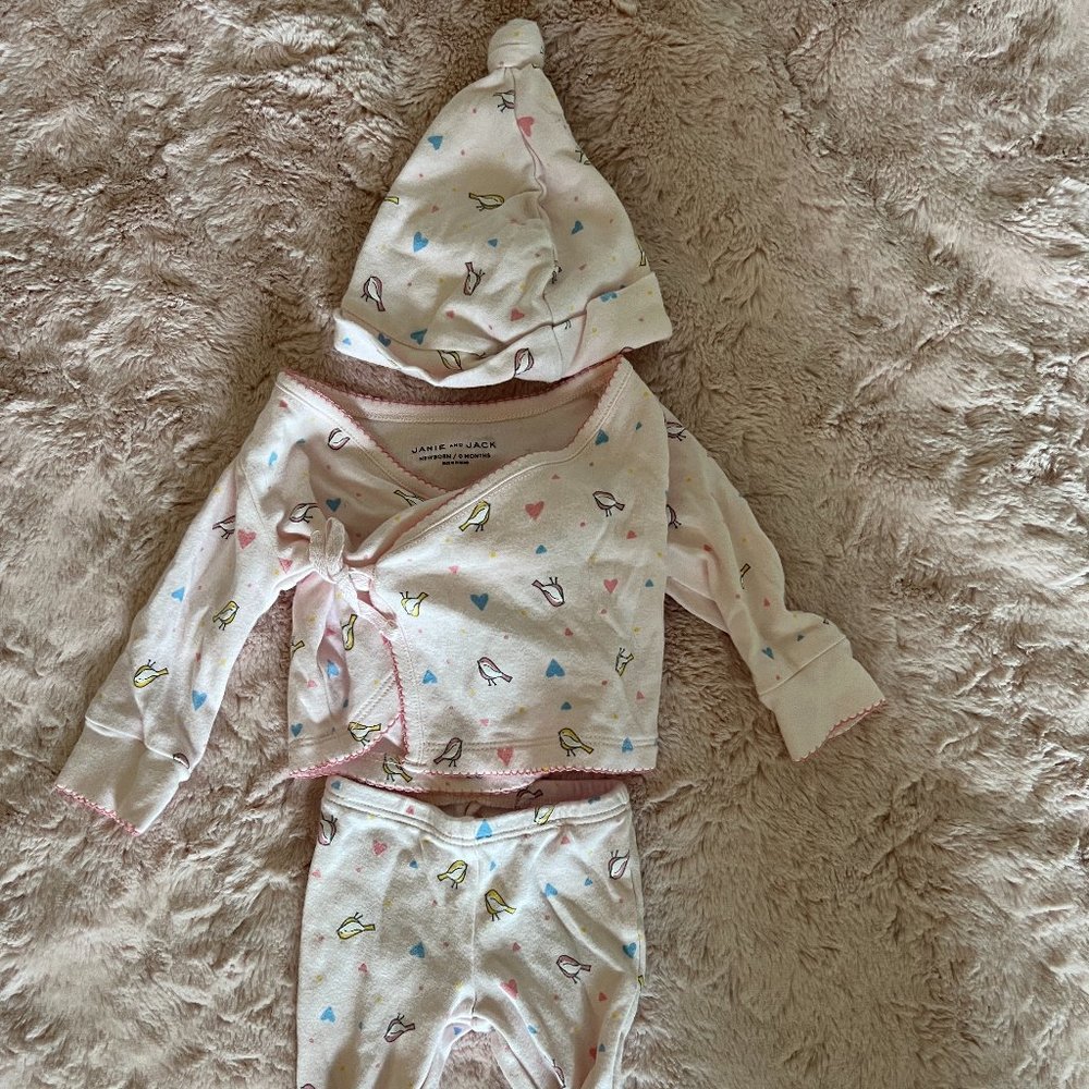 Janie and Jack Newborn 'Take Me Home' Outfit.  Pink Bird.
